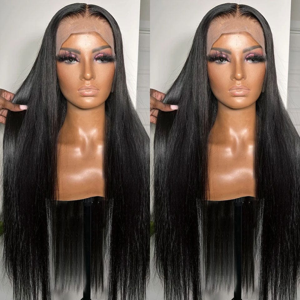 AILUXY 13x6 Lace Frontal Perruque Lisse Longue Noir 250% Densité 100% Cheveux Humains