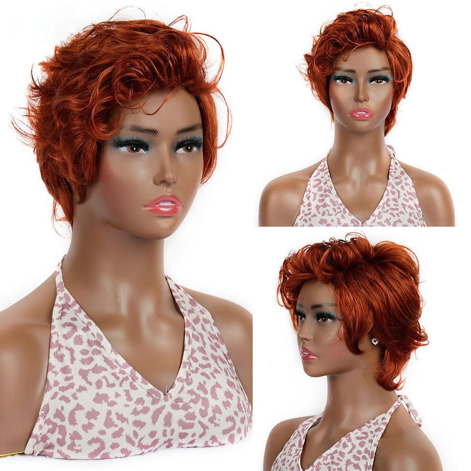 AILUXY Lisse Gingembre Orange Pixie Cut Perruque Fabriquée À La Machine 100% Cheveux Humains (HC-9185)