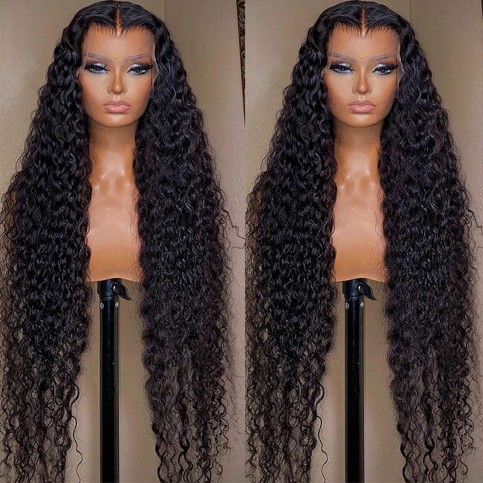 AILUXY 13x4 HD Lace Frontal Perruque Water Wave Longue Noir 100% Cheveux Humains