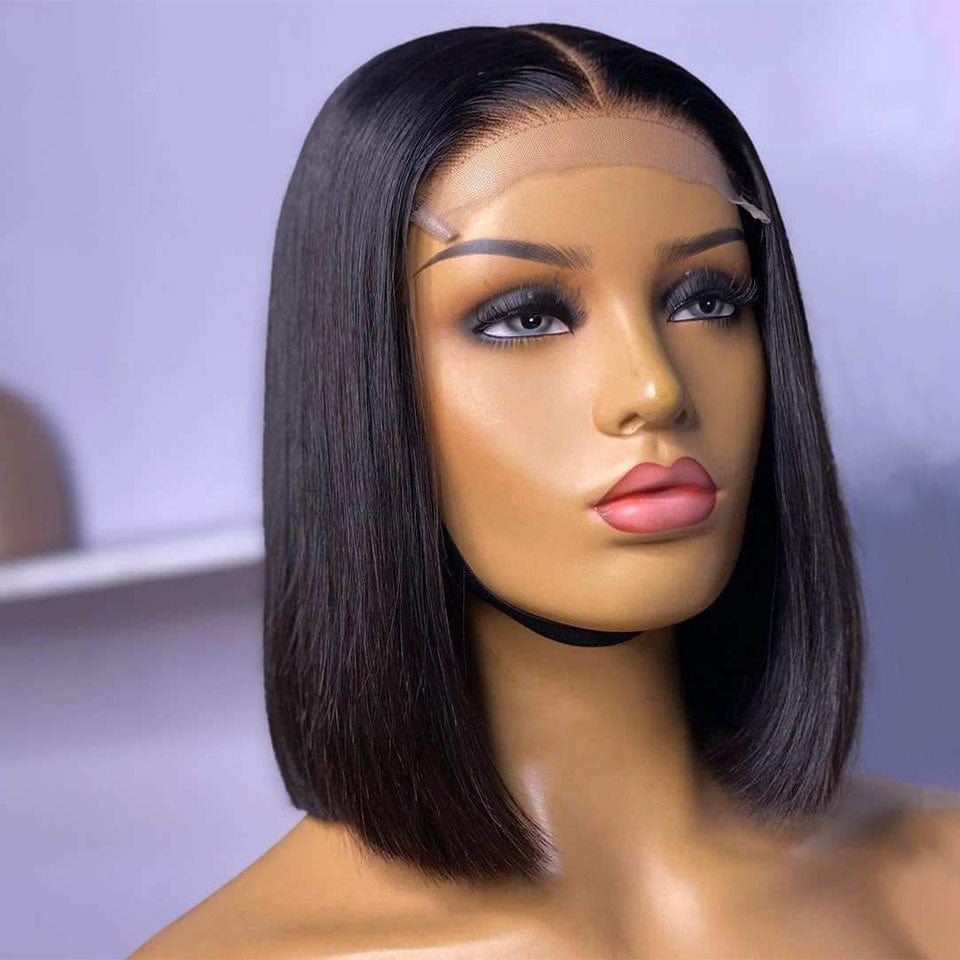 AILUXY 4x4 Lace Closure Perruque Lisse Bob perruque Couleur naturelle 250% densité 100% cheveux humains