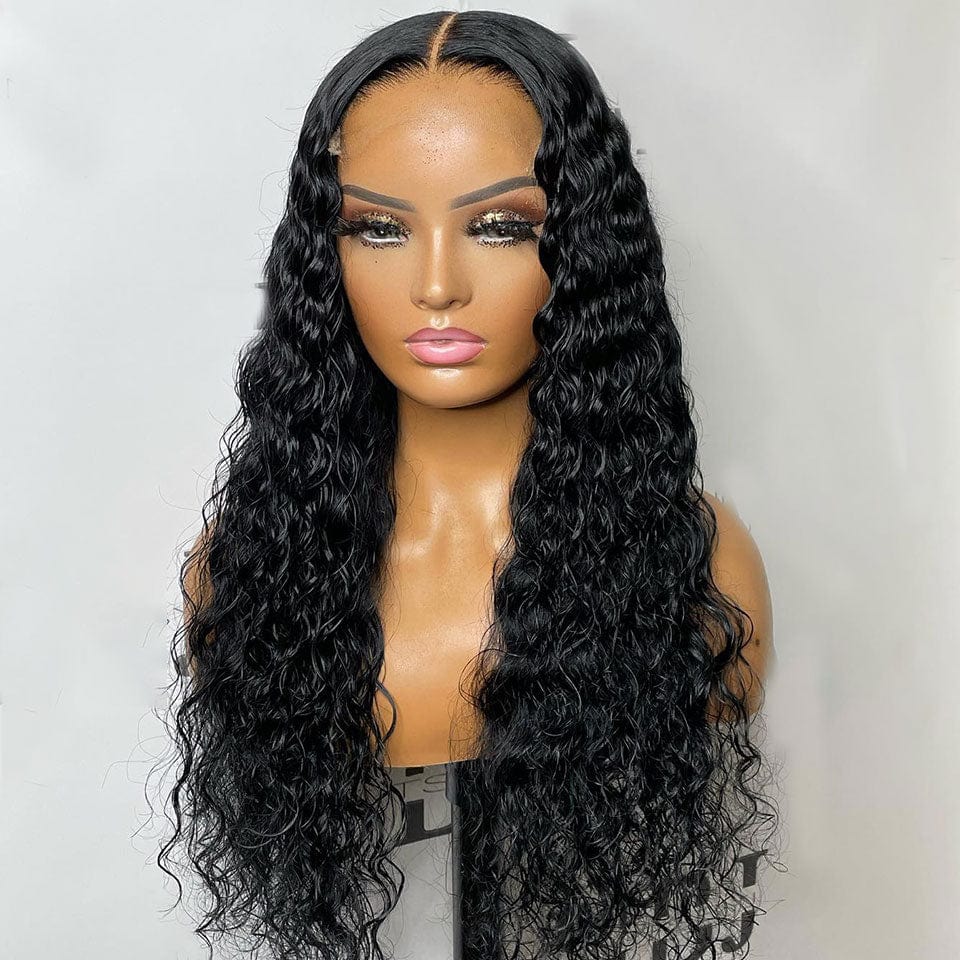 AILUXY 4x4 Lace Closure Perruque Water Wave Longue Noir 200% densité 100% cheveux humains