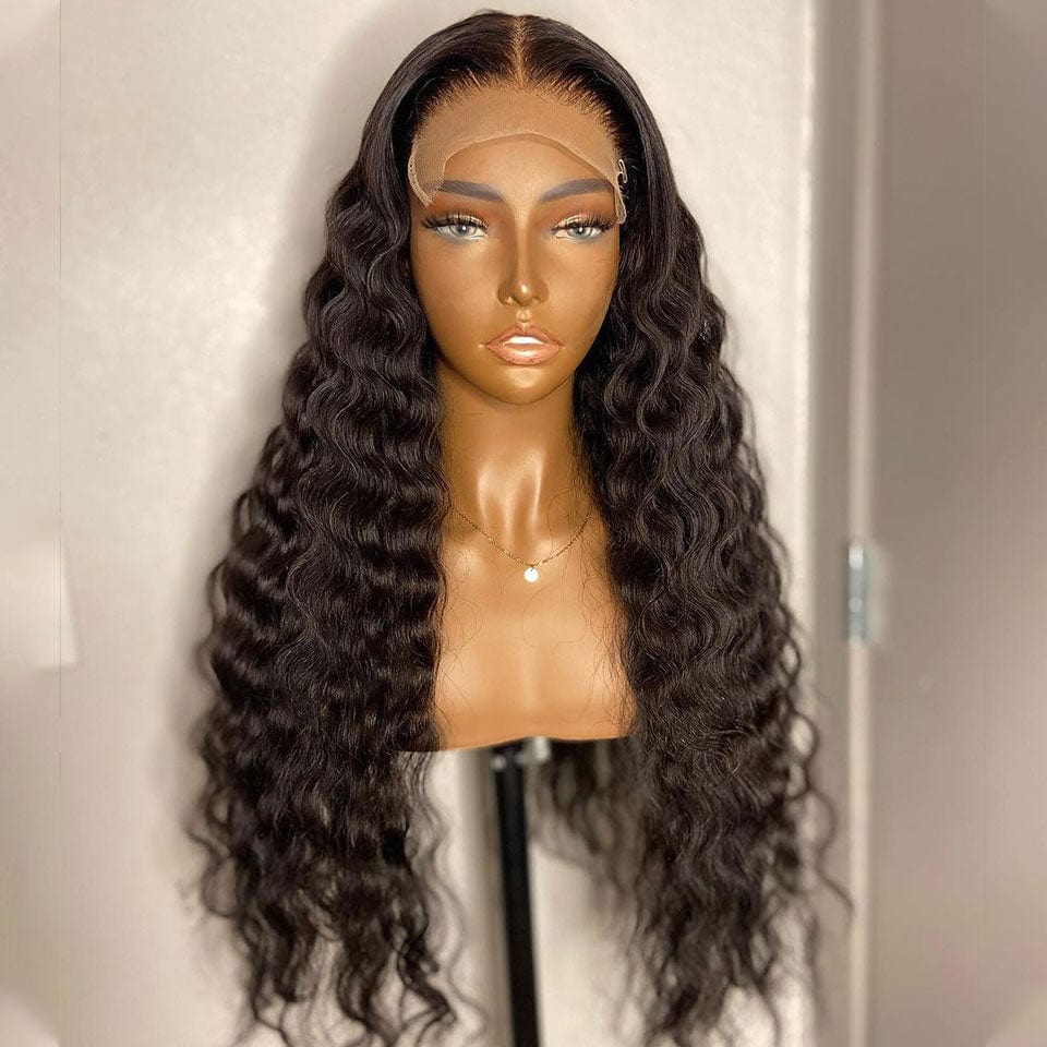 AILUXY 4x4 Lace Closure Perruque Natural Wave Longue 250% densité 100% cheveux humains