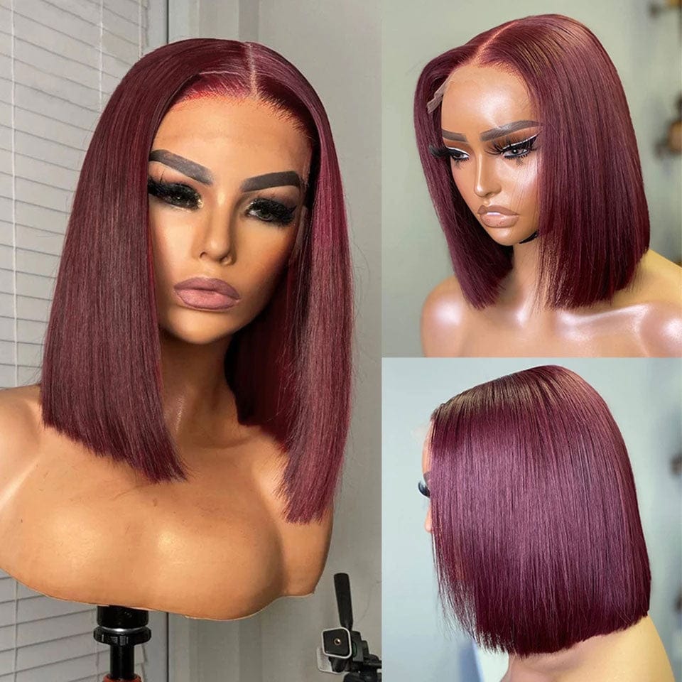 AILUXY 99J Rouge Foncé 4x4 Lace Closure Lisse Bob Perruque