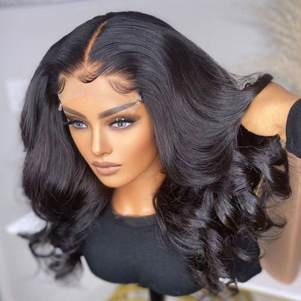 （En france）AILUXY 4x4 Lace Closure Body Wave Courte Bob Perruque Noir 250% densité 100% cheveux humains