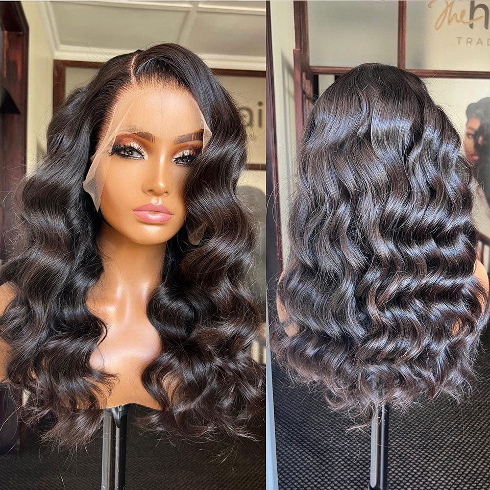 AILUXY 13x4 Lace Frontal Perruque Loose Wave Longue Noir 250% Densité 100% Cheveux Humains