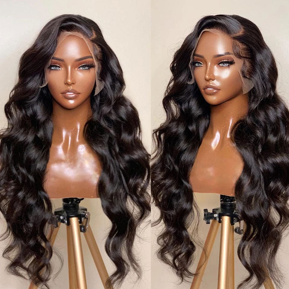 AILUXY 13x6 Lace Frontal Body Wave Longue Noir Perruque 100% Cheveux Humians