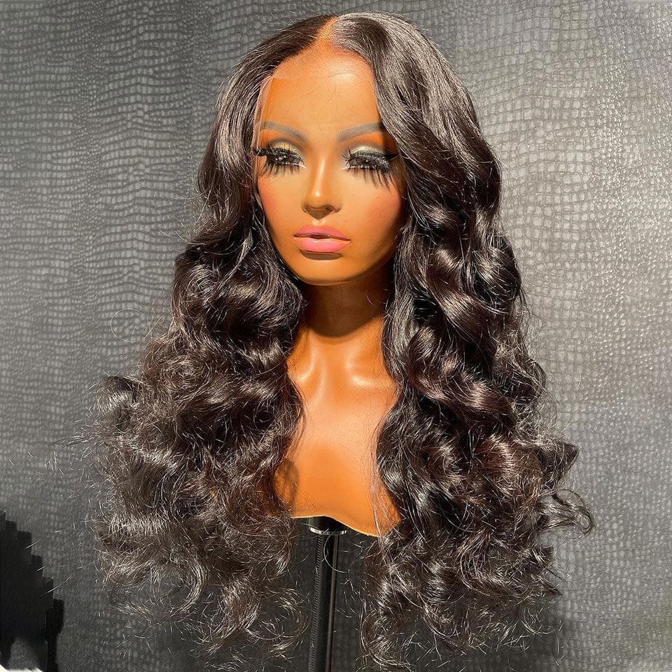 AILUXY 13x4 Lace Frontal Perruque Loose Wave Longue Noir 250% Densité 100% Cheveux Humains