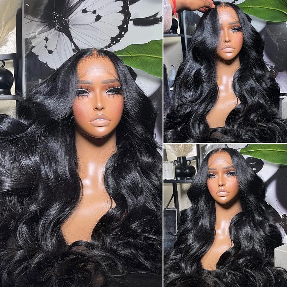 AILUXY 13x6 Lace Frontal Body Wave Longue Noir Perruque 100% Cheveux Humians