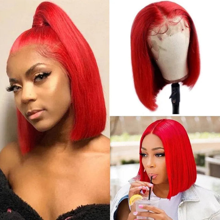 AILUXY 13x4 Lace Frontal Lisse Rouge Bob Perruque Coupe Carrée 100% Cheveux Humains