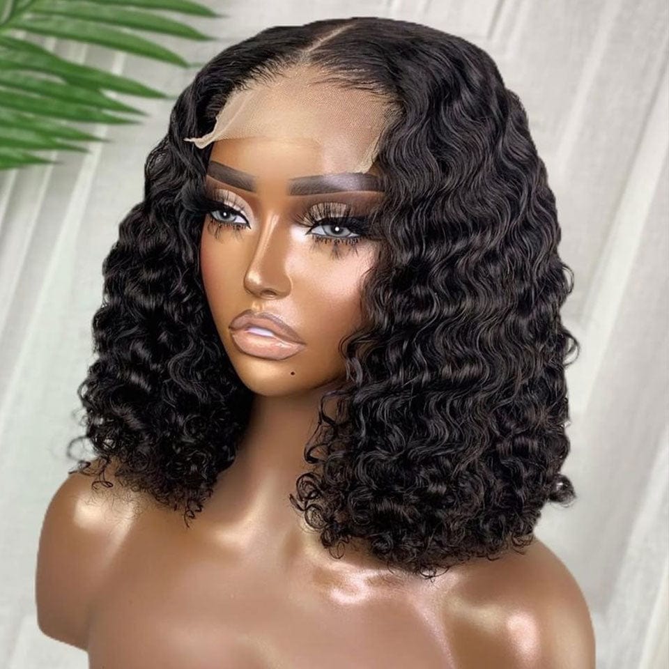 AILUXY 4x4 Lace Closure Deep Wave Bob Perruque 200% densité 100% cheveux humains