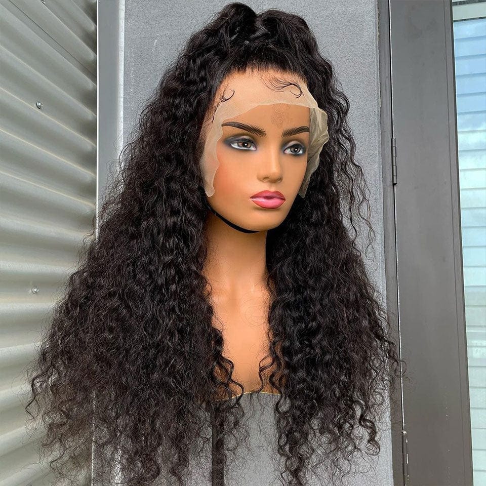 AILUXY 13x4 Lace Frontal Perruque Water Wave Longue Noir 200% Densité 100% Cheveux Humains