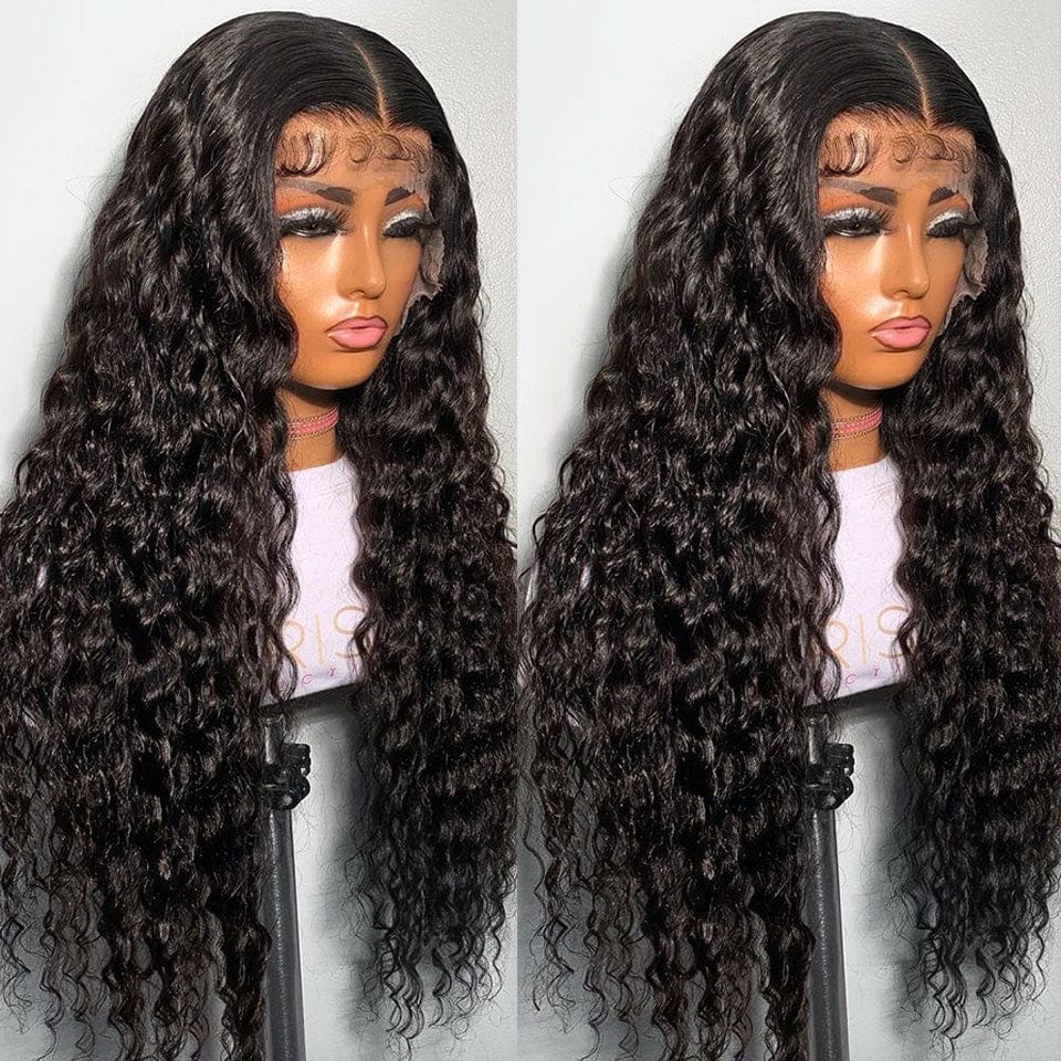 AILUXY 13x4 Lace Frontal Deep Wave Longue Noir Perruque 100% Cheveux Humains