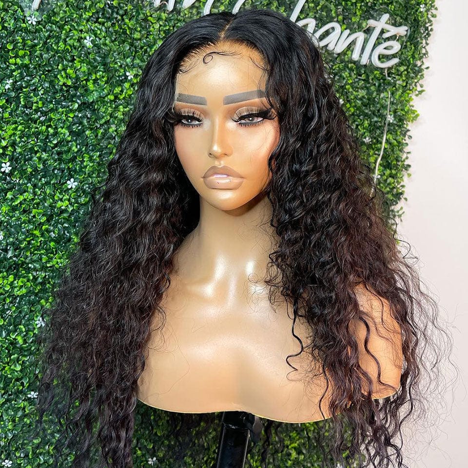 AILUXY 4x4 HD Lace Closure Perruque Water Wave Longue Couleur naturelle 100% cheveux humains