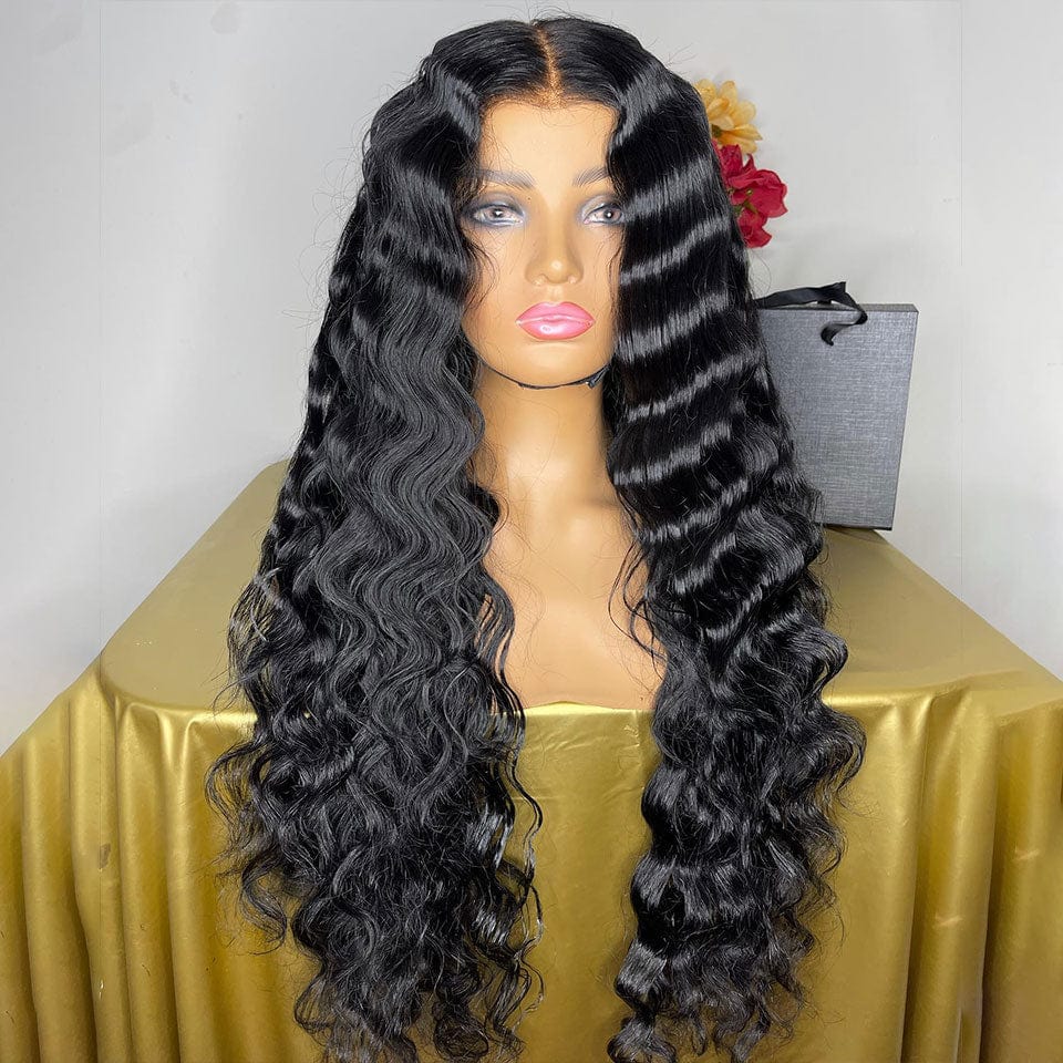 AILUXY 4x4 HD Lace Closure Perruque Natural Wave Noir Longue 100% cheveux humains