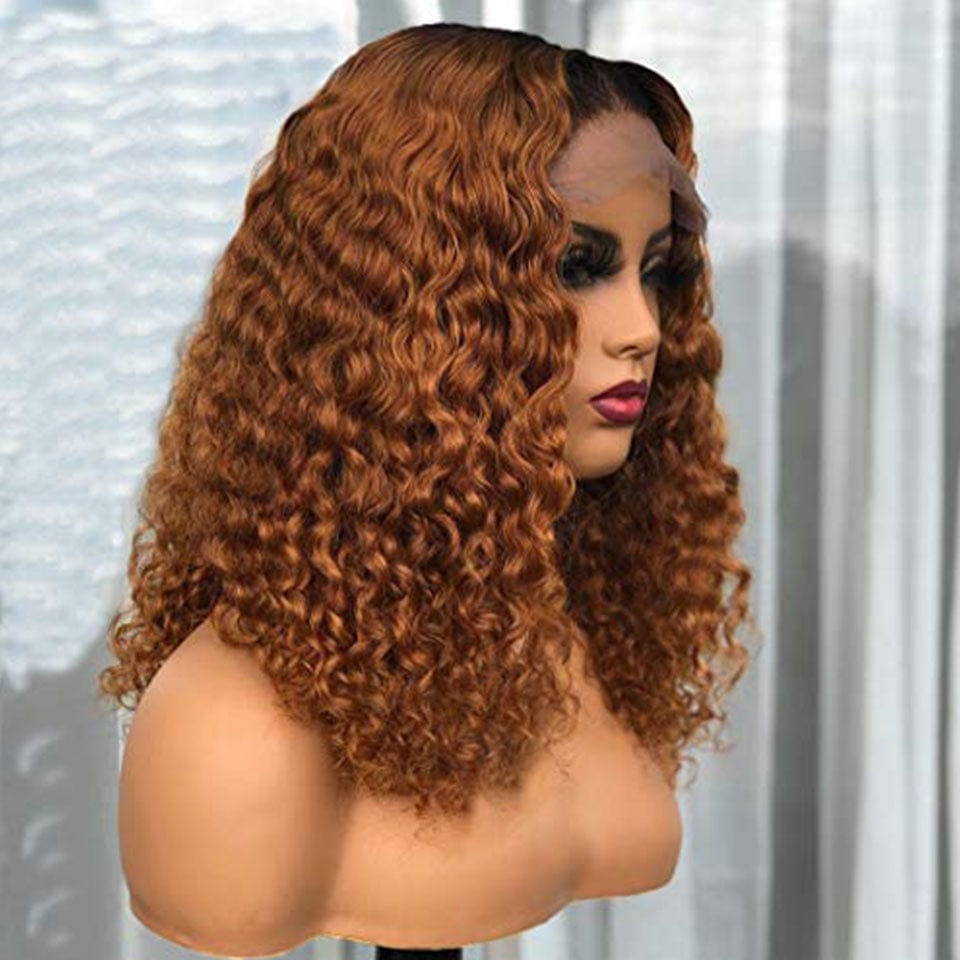 AILUXY 4x4 Lace Closure Chocolat Brun 1B/30 Deep Wave Courte Perruque 100% Cheveux Humains