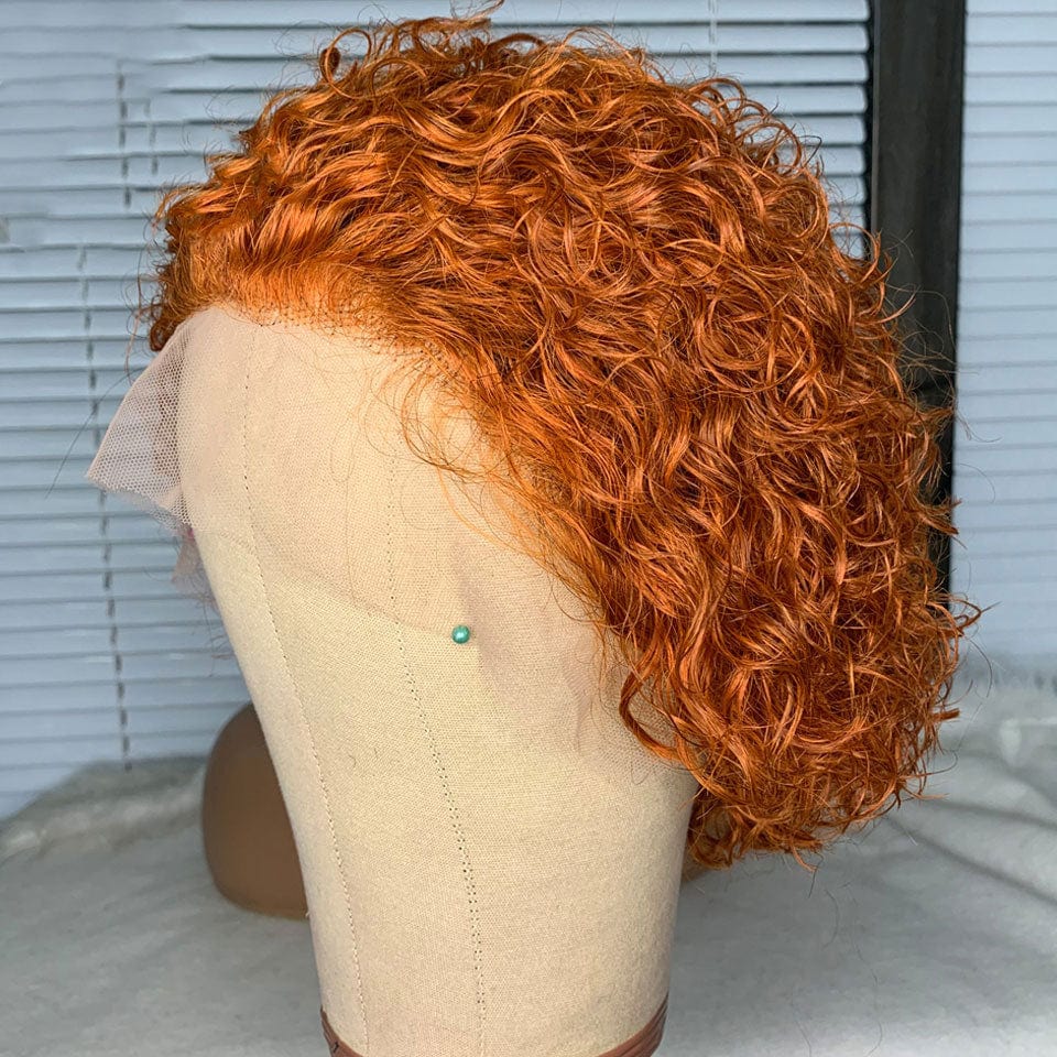 AILUXY T Part Lace Gingembre Orange Bouclé Courte Perruque 100% Cheveux Humains