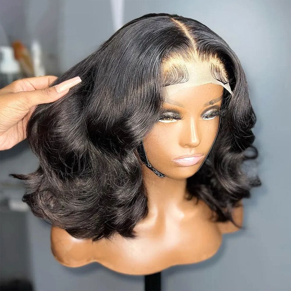 （En france）AILUXY 4x4 Lace Closure Body Wave Courte Bob Perruque Noir 250% densité 100% cheveux humains