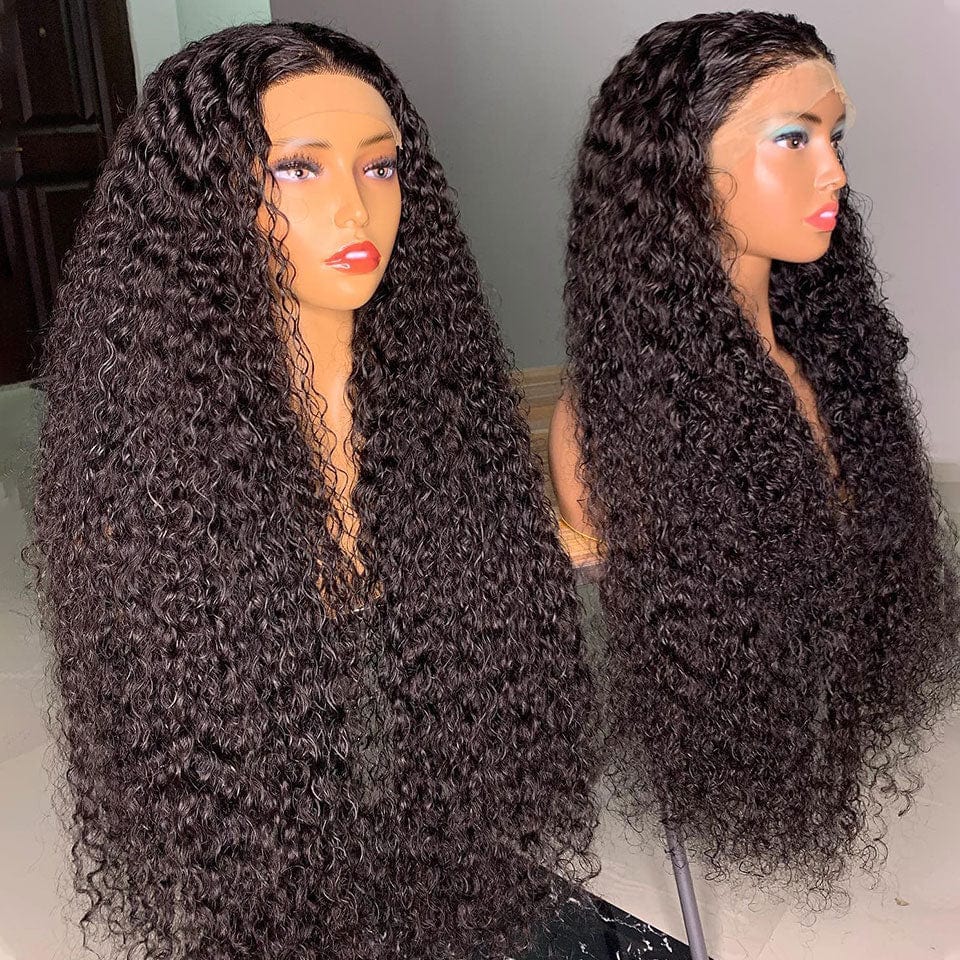 AILUXY 4x4 Lace Closure Perruque Bouclée Longue Couleur Naturelle 250% densité 100% cheveux humains