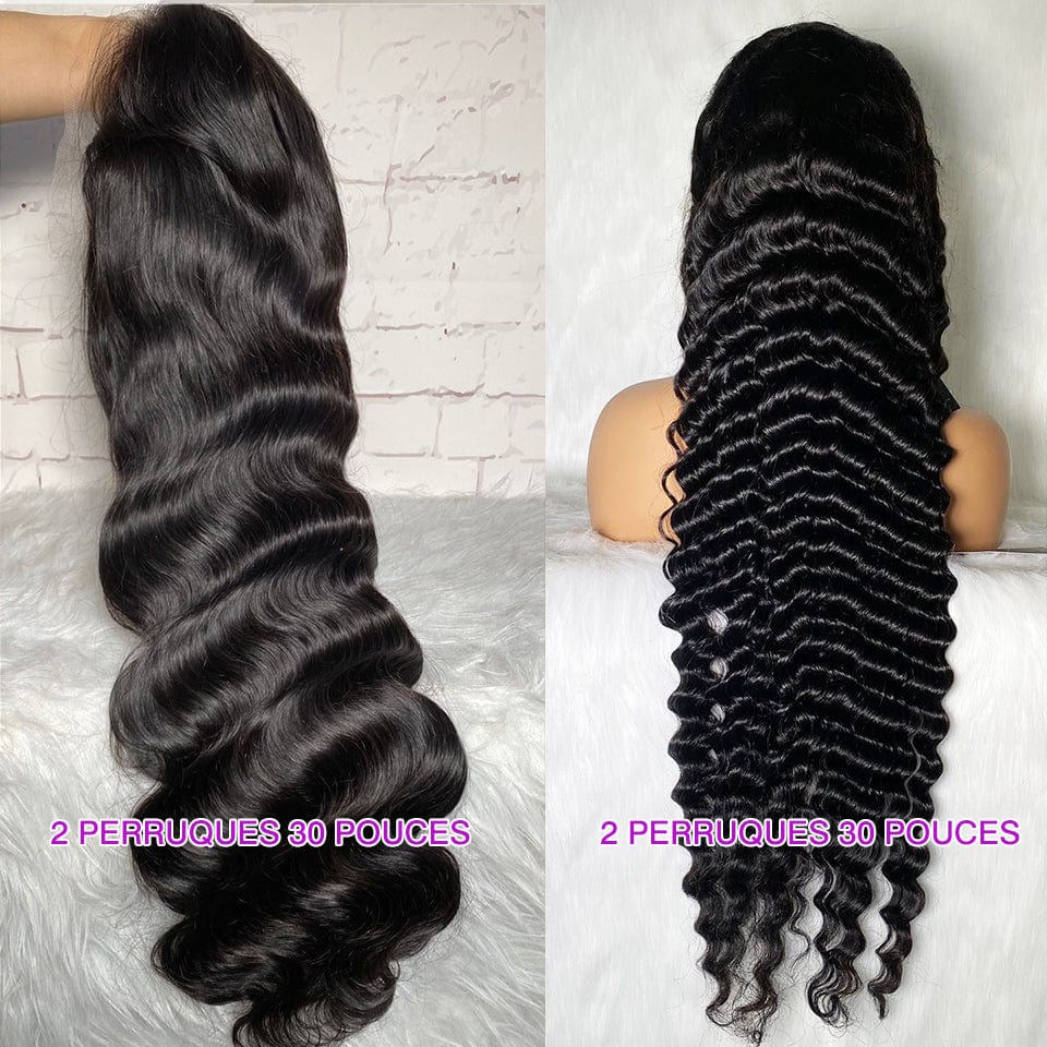 AILUXY À PRIX CASSÉ 4 Perruques 13x4 Lace Frontal 2 Body Wave+2 Deep Wave