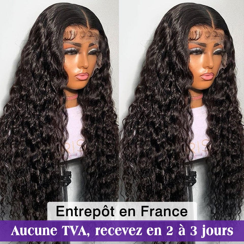 AILUXY 13x4 Lace Frontal Deep Wave Longue Noir Perruque 100% Cheveux Humains