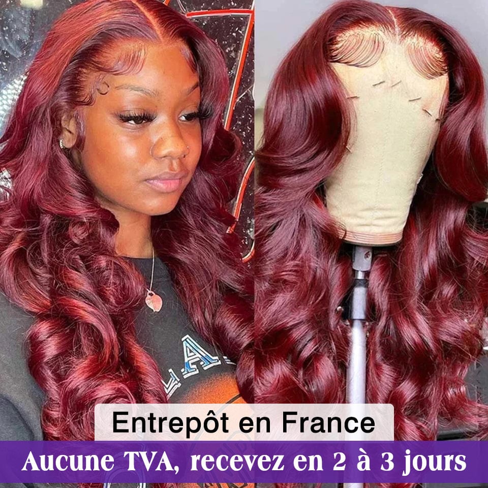 AILUXY 13x4 Lace Frontal 99J Bourgogne Body Wave Longue Perruque 100% Cheveux Humains