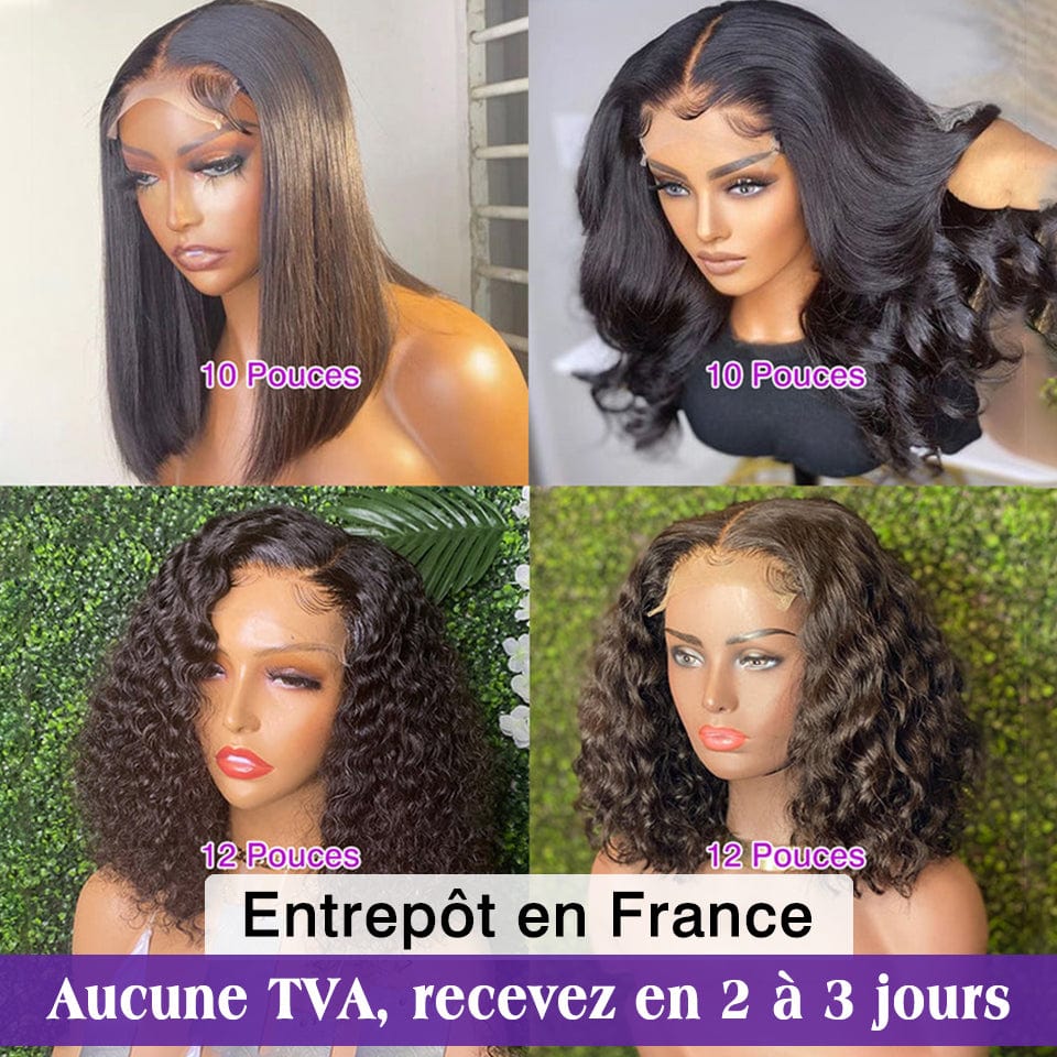 AILUXY À PRIX CASSÉ 4 Bob Perruques 4x4 Lace Closure Lisse, Body Wave, Bouclé Et Natural Wave