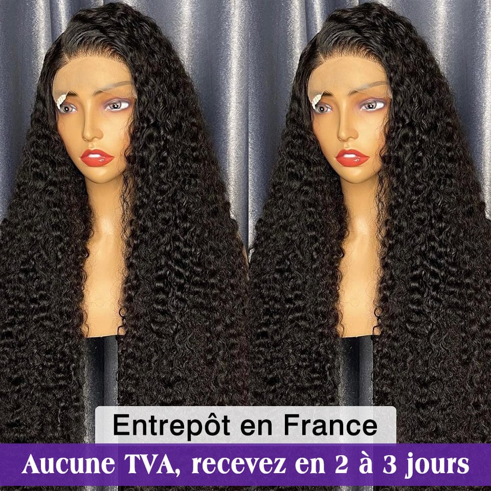 AILUXY 4x4 Lace Closure Perruque Bouclée Longue Noir 200% densité