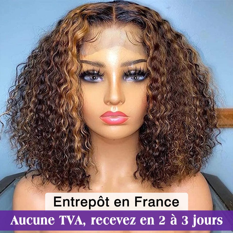 AILUXY 4x4 Lace Closure Brun Balayage Miel  #4#27 Bob Perruque 100% Cheveux Humains