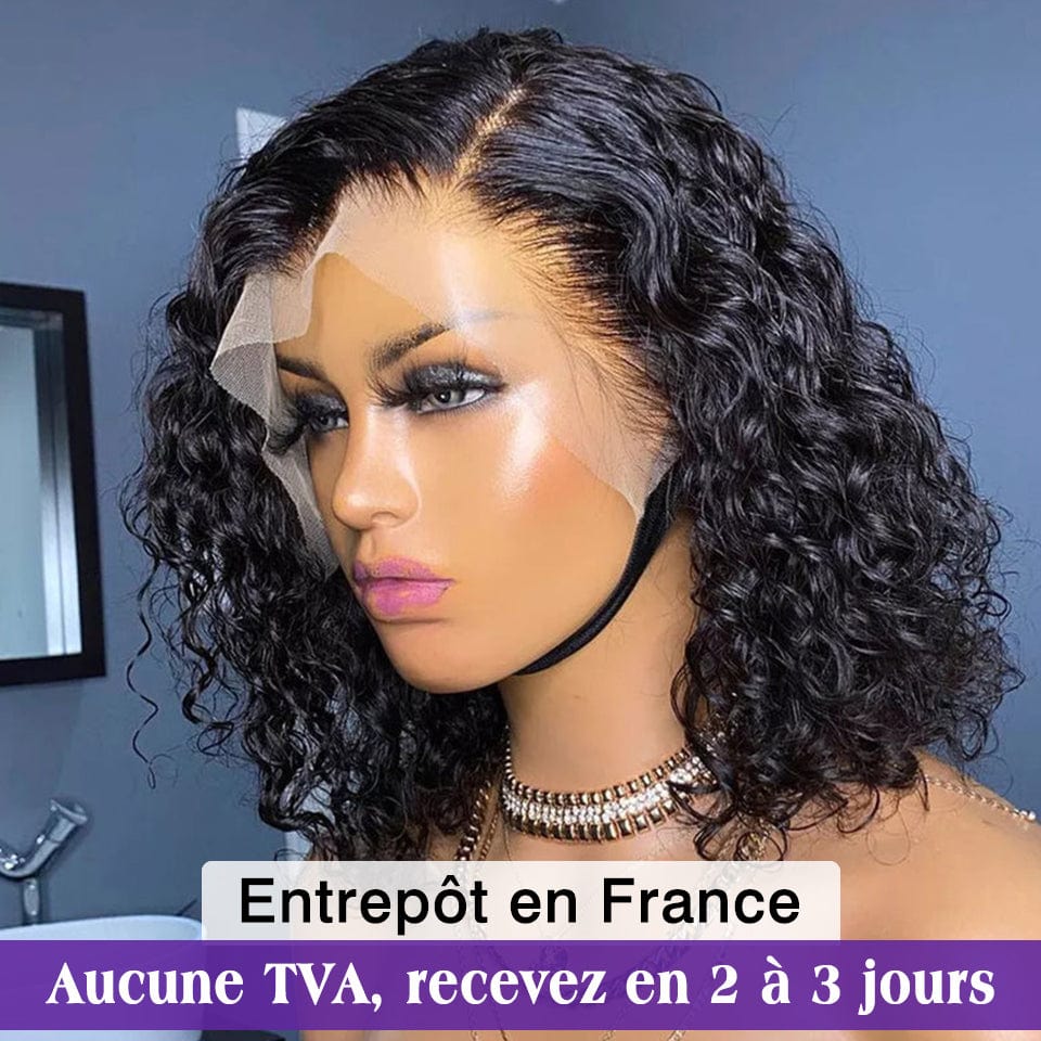 AILUXY 13x4 Lace Frontal Deep Wave Noir Bob Perruque 250% Densité 100% Cheveux Humains