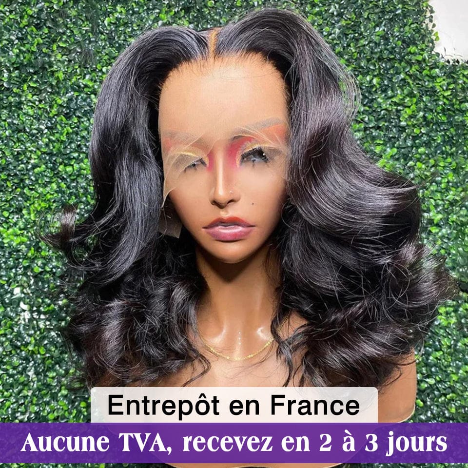 AILUXY 13x4 Lace Frontal Perruque Courte Body Wave Bob Perruque Couleur Naturelle 250% densité 100% cheveux humains