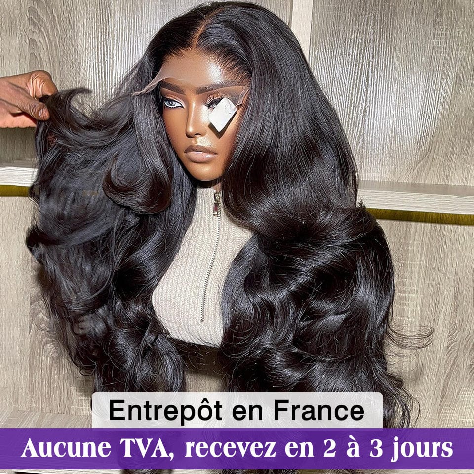 AILUXY 4x4 Lace Closure Perruque Body Wave Longue Noir 200% densité 100% cheveux humains