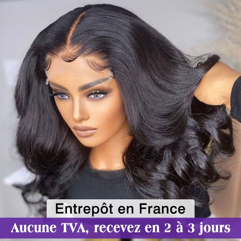 （En france）AILUXY 4x4 Lace Closure Body Wave Courte Bob Perruque Noir 250% densité 100% cheveux humains