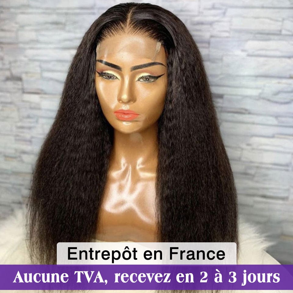 AILUXY 4x4 Lace Closure Perruque Kinky Lisse Longue Couleur naturelle 200% densité 100% cheveux humains