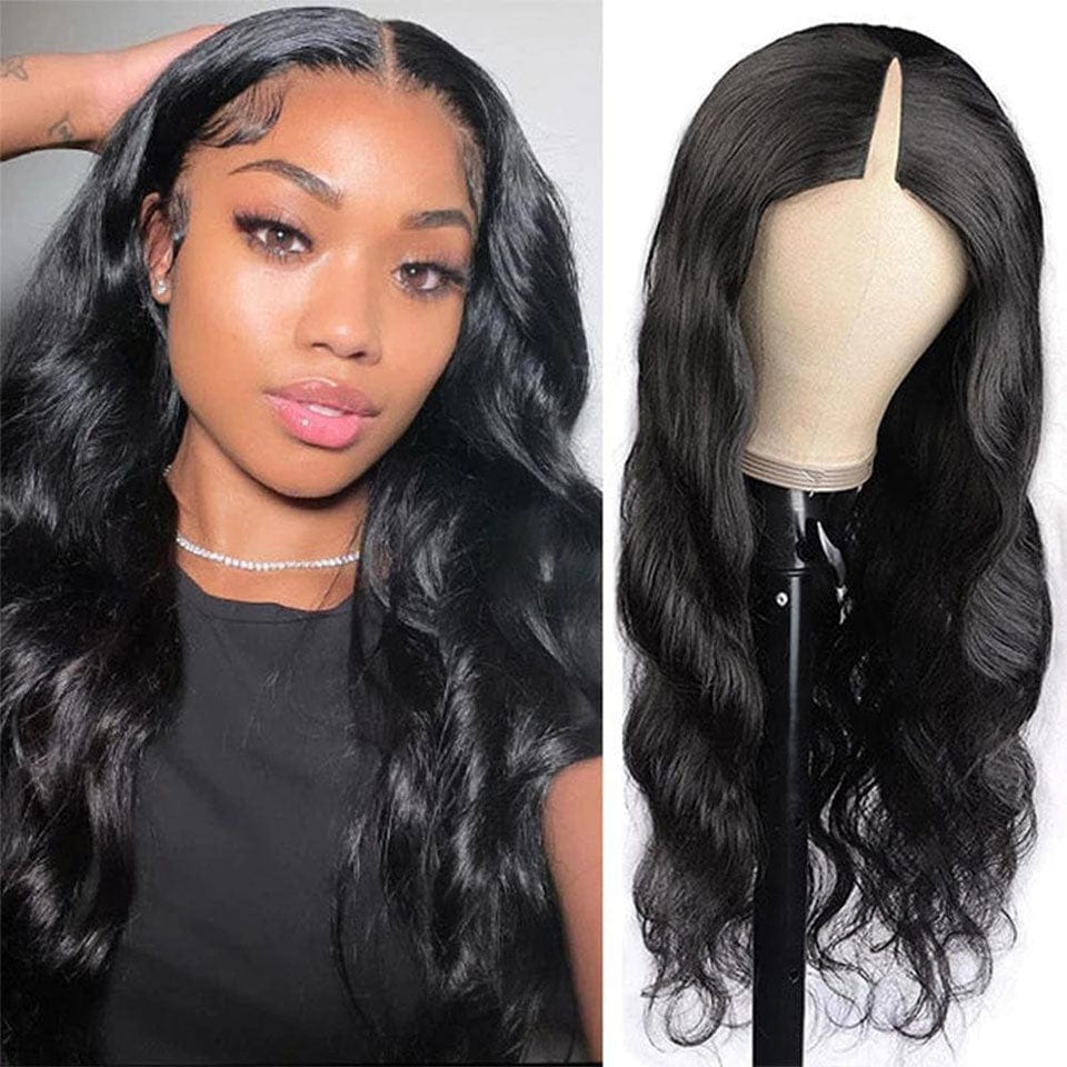 AILUXY V Part Lace Body Wave Noir Perruque 100% Cheveux Humains