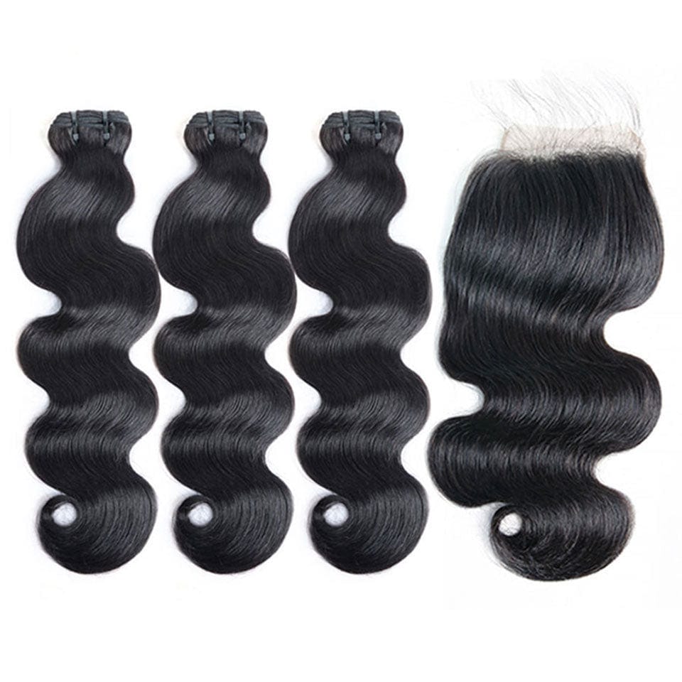 AILUXY 3 Paquets Avec 4x4 Lace Closure Body Wave Couleur Naturelle