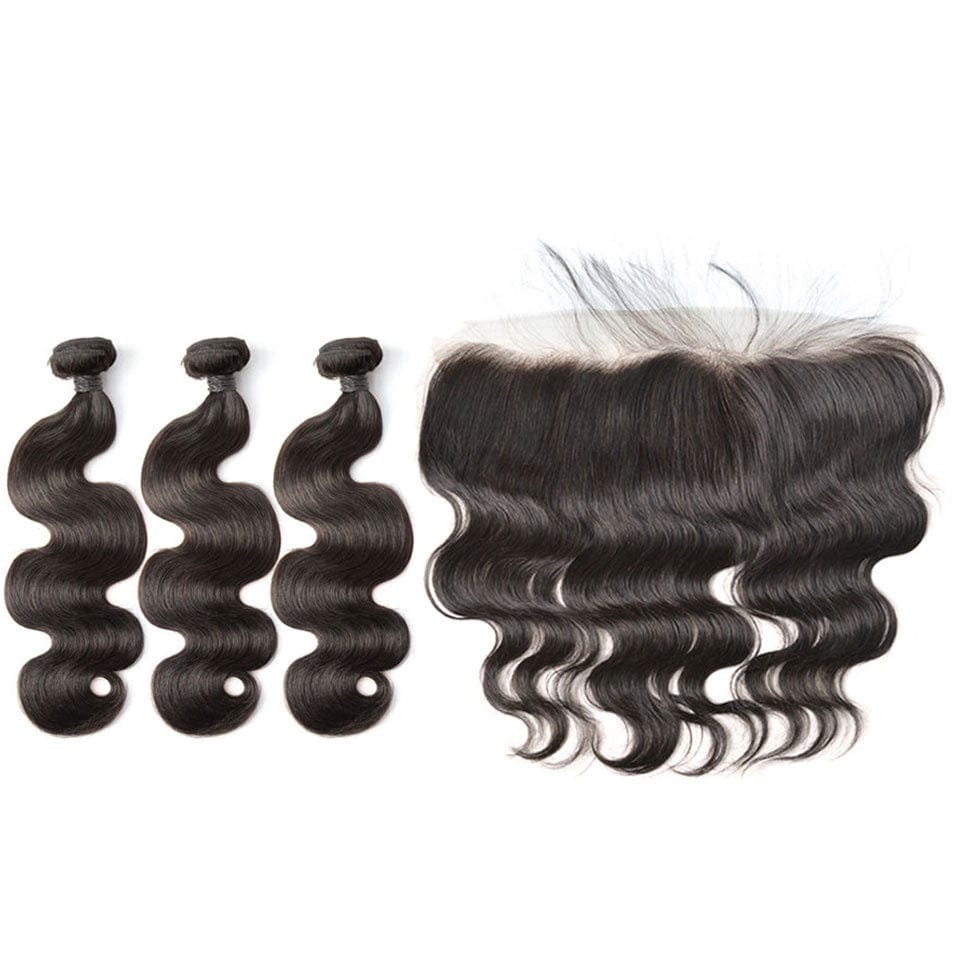 AILUXY 3 Paquets Avec 13x4 Lace Frontal Body Wave Couleur Naturelle