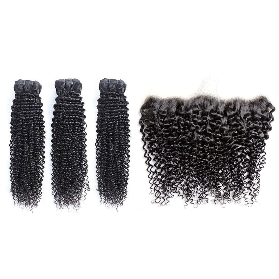 AILUXY 3 Paquets Avec 13x4 Lace Frontal Bouclé Couleur Naturelle