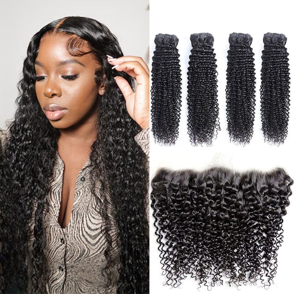 AILUXY 4 Paquets Avec 13*4 Lace Frontal Bouclé Couleur Naturelle