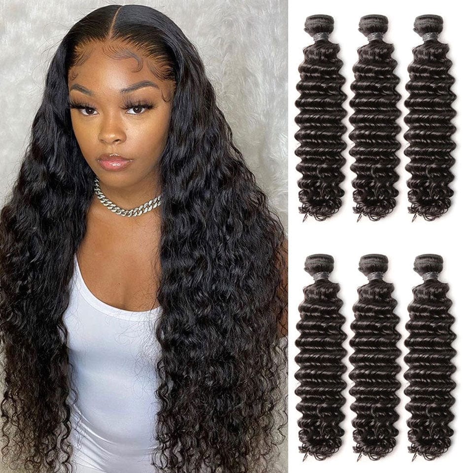 AILUXY Tissage Deep Wave Noir 3 Paquets 100% Cheveux Humains