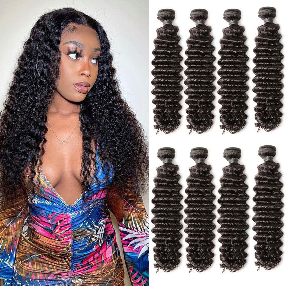 AILUXY Tissage Deep Wave Noir 4 Paquets 100% Cheveux Humains