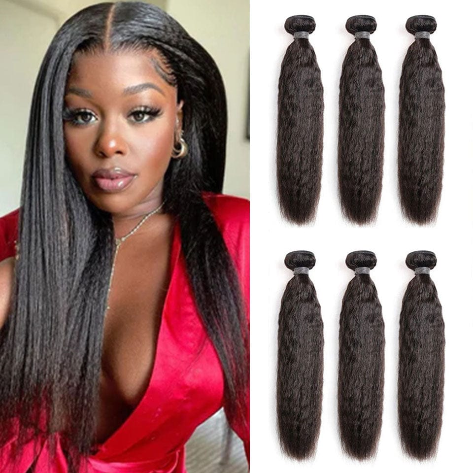 AILUXY Tissage Kinky lisse Noir 3 Paquets 100% Cheveux Humains