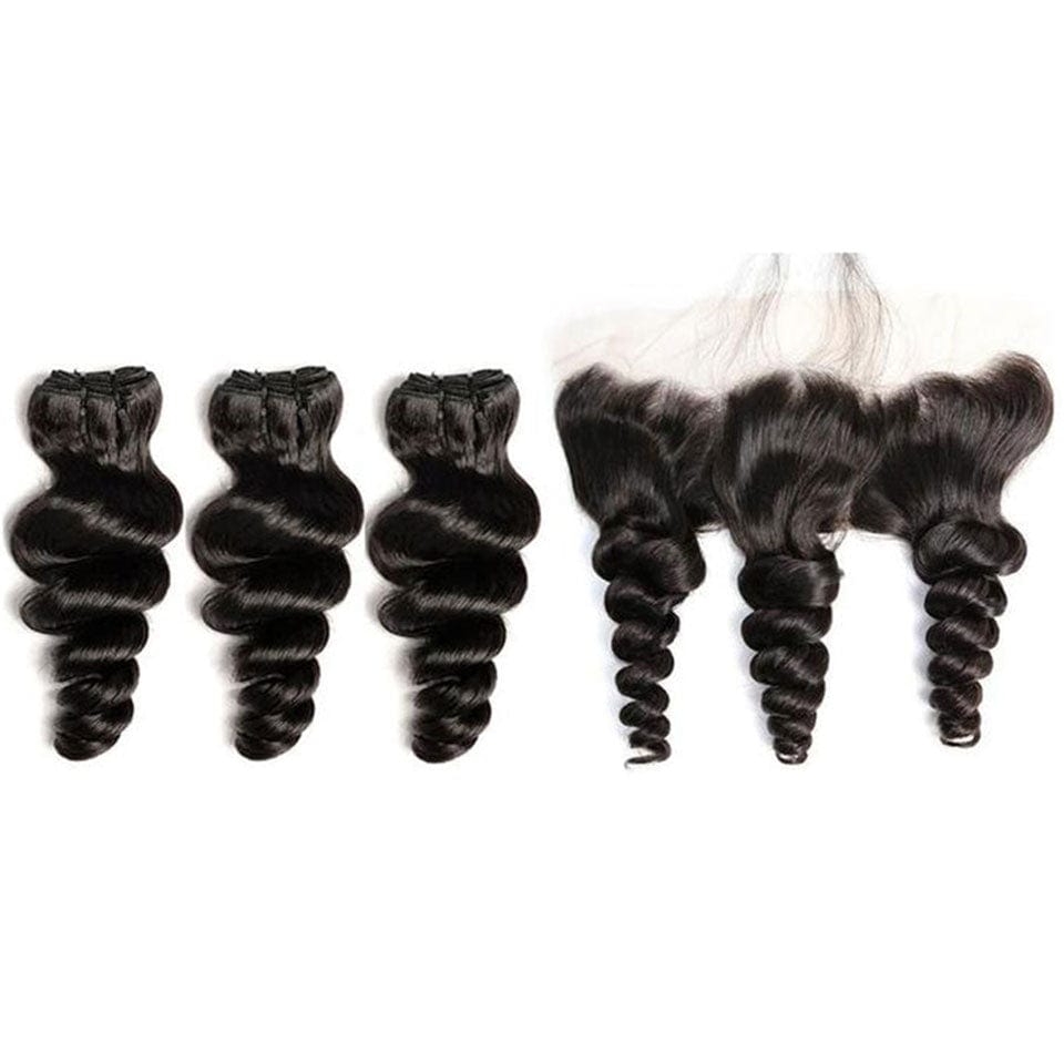 AILUXY 3 Paquets Avec 13x4 Lace Frontal Loose Wave Couleur Naturelle