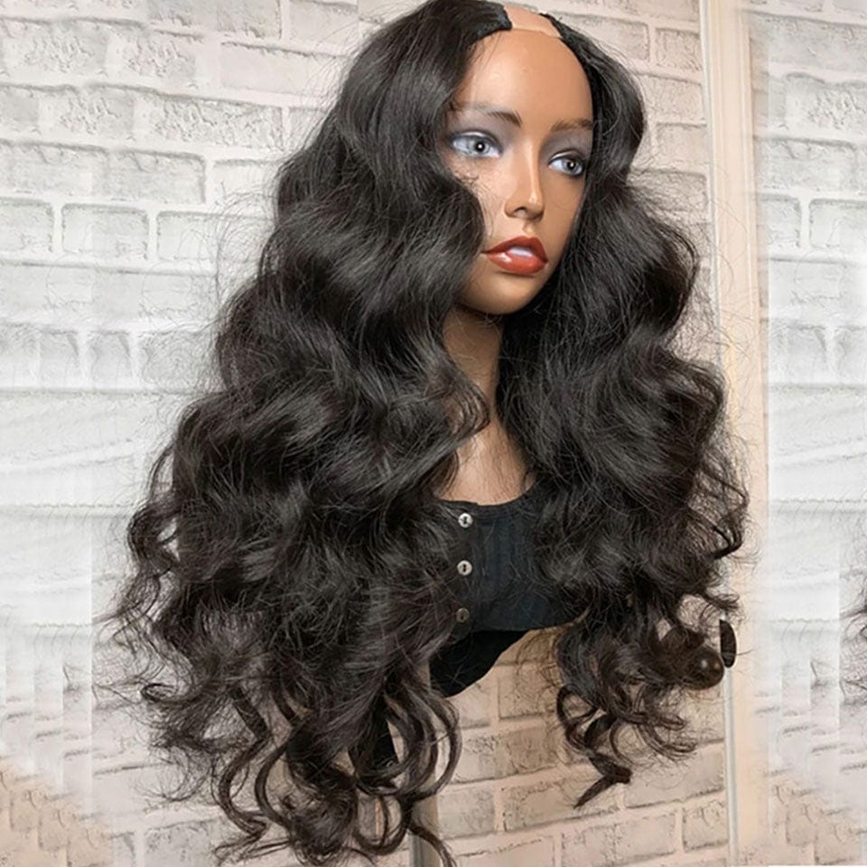 AILUXY U Part Lace Perruque Loose Wave Longue Noir Perruque 100% Cheveux Humains