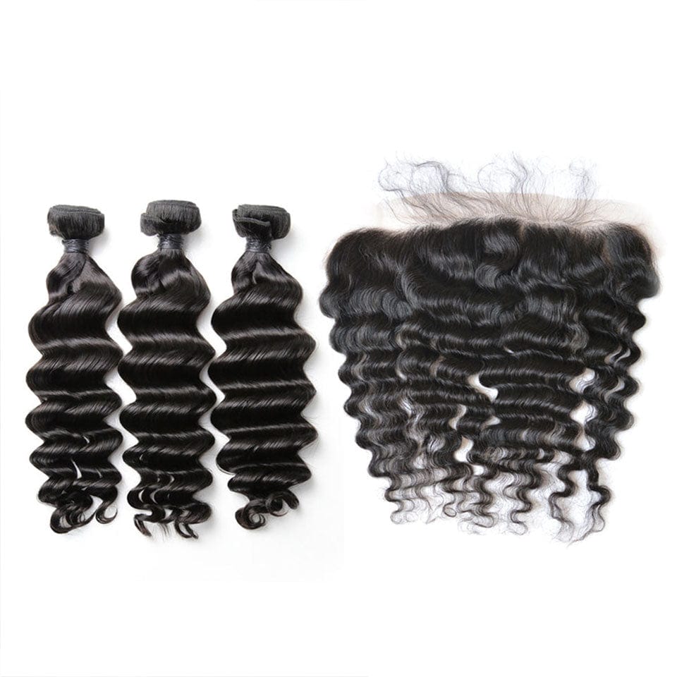 AILUXY 3 Paquets Avec 13x4 Lace Frontal Natural Wave Couleur Naturelle