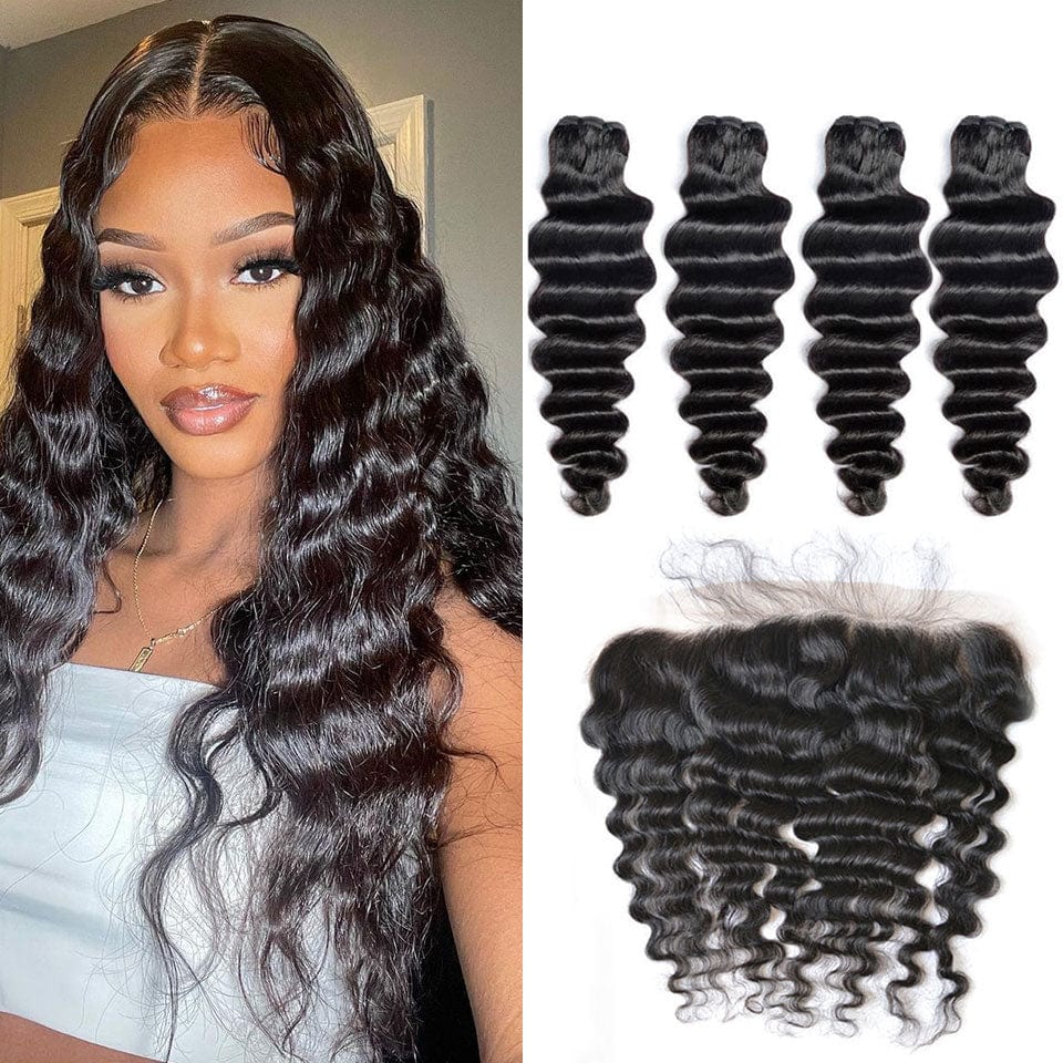 AILUXY 4 Paquets Avec 13*4 Lace Frontal Natural Wave Couleur Naturelle