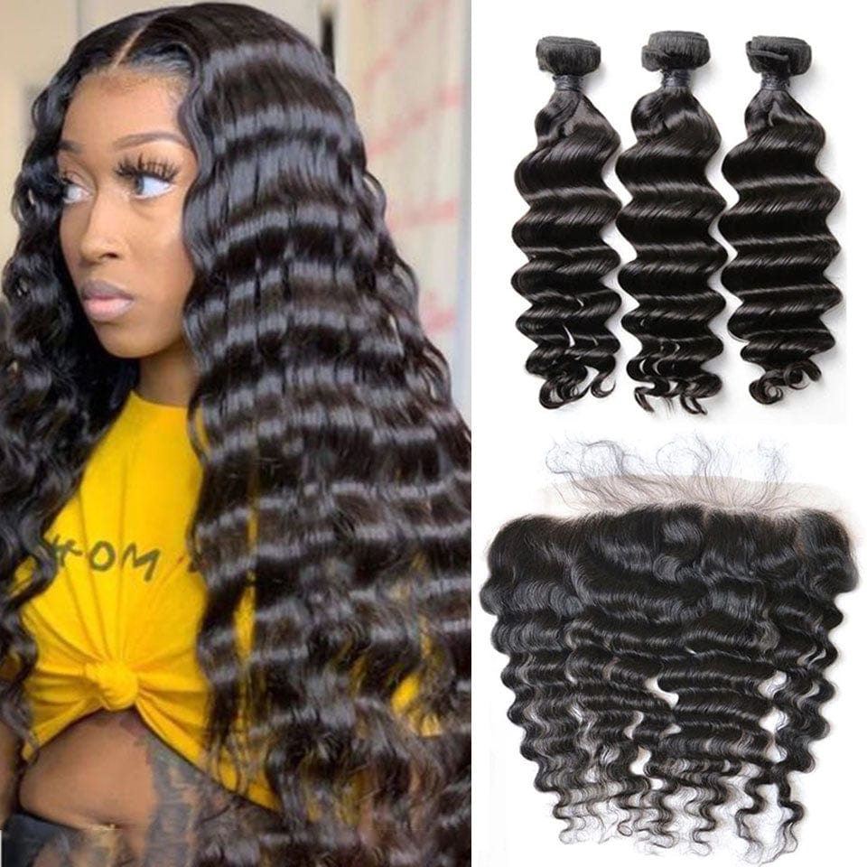 AILUXY 3 Paquets Avec 13x4 Lace Frontal Natural Wave Couleur Naturelle