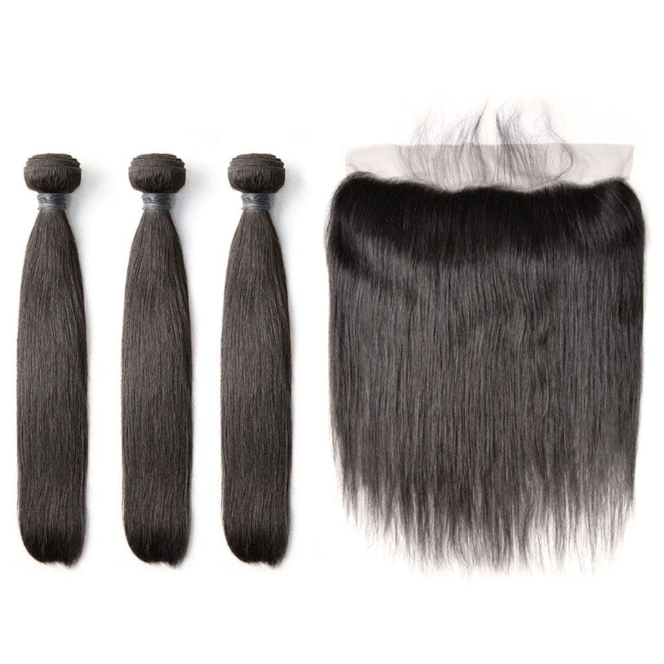 AILUXY 3 Paquets Avec 13x4 Lace Frontal Lisse Couleur Naturelle