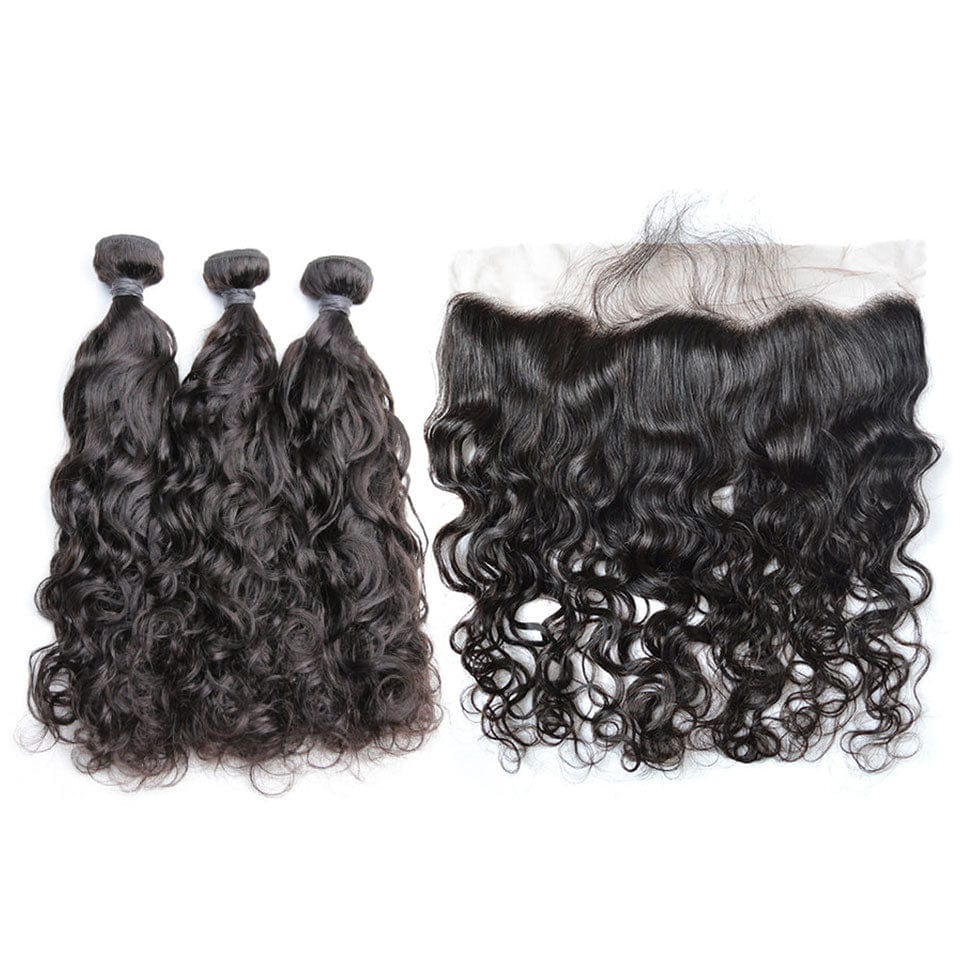 AILUXY 3 Paquets Avec 13x4 Lace Frontal Water Wave Couleur Naturelle