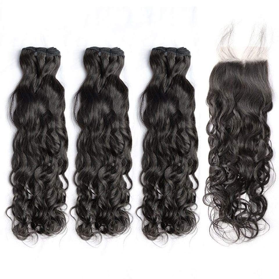 AILUXY 3 Paquets Avec 4x4 Lace Closure Water Wave Couleur Naturelle